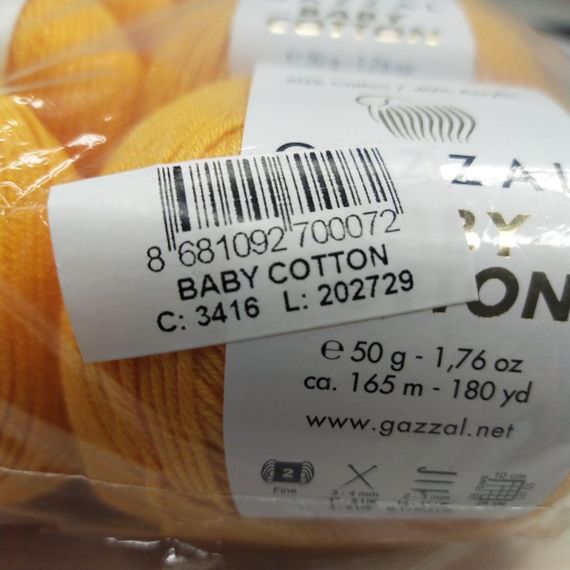 Пряжа Gazzal – Baby Cotton колір 3416 Помаранчевий | Зображення 3