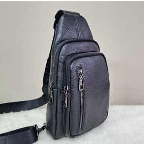 Сумка-слинг мужская черная через плече из натуральной кожи TIDING BAG 68223