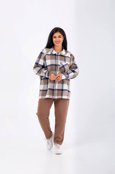 Женский теплый костюм рубашка и штаны NB23031 цвет мокко, размер 50/54