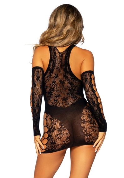 Мини-платье Leg Avenue Mini dress and matching gloves, One Size, черное, митенки в комплекте sexstyle | Зображення 2