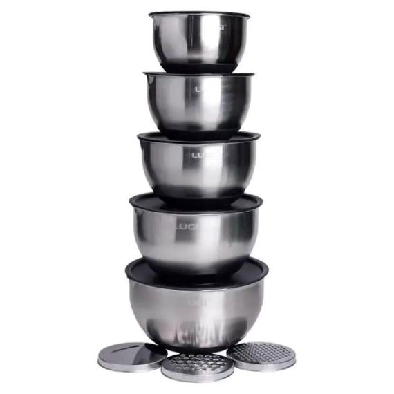 Набір мисок з нержавіючої сталі 5 штук з кришками і терками салатники з нержавійки 5/4/ 2.5/2/1.5 л LG-01/5PCS | Зображення 2