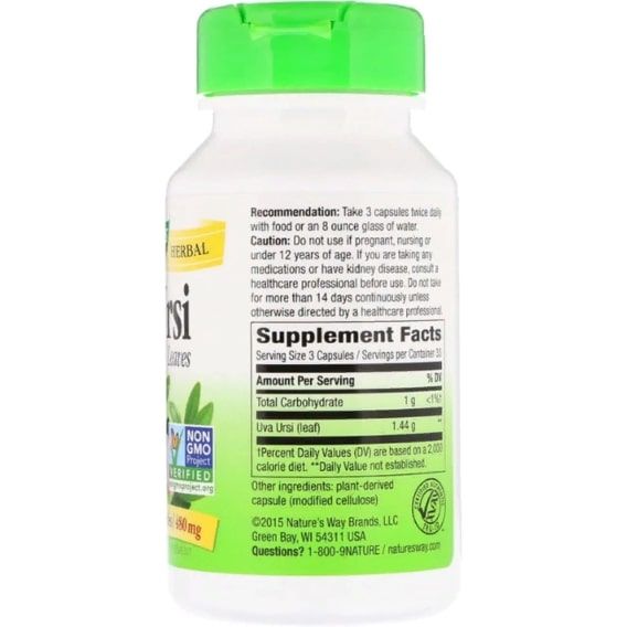 Урологічний препарат Nature's Way Uva Ursi, Leaves 100 Veg Caps NWY-17600 | Зображення 1