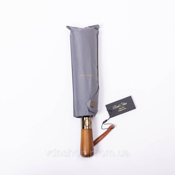 Парасолька автоматична з дерев'яною ручкою класична з поліестеру діаметр 116 см Сірий HP-23-8G | Зображення 1