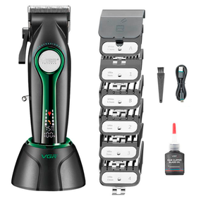 Аккумуляторная машинка для стрижки VGR V-010 GREEN, 6 насадок, 7500 RPM, 2500 mAh, LED дисплей