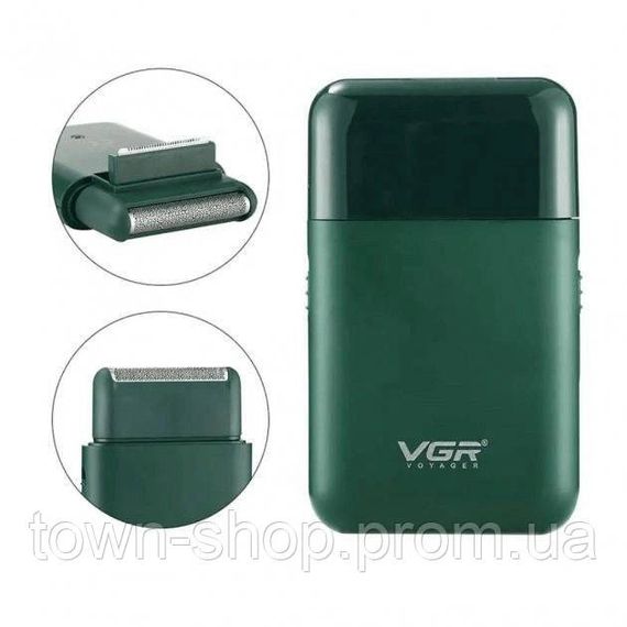 Аккумуляторная мужская мини электробритва VGR V-390 для бритья бороды и усов шейвер. Цвет: зеленый | Зображення 7