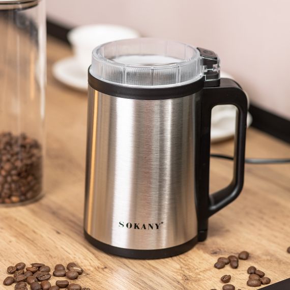 Кавомолка електрична 300 Вт автоматична 140 г для дрібного помолу із нержавіючої сталі Sokany SK-04021 | Зображення 6