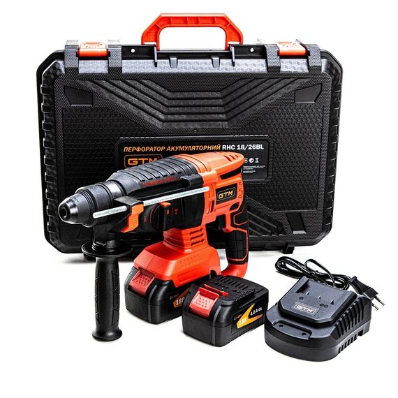 Перфоратор аккумуляторный GTM RHC18/26BL (2.5 Дж, SDS-PLUS, 3 режима, комплект)