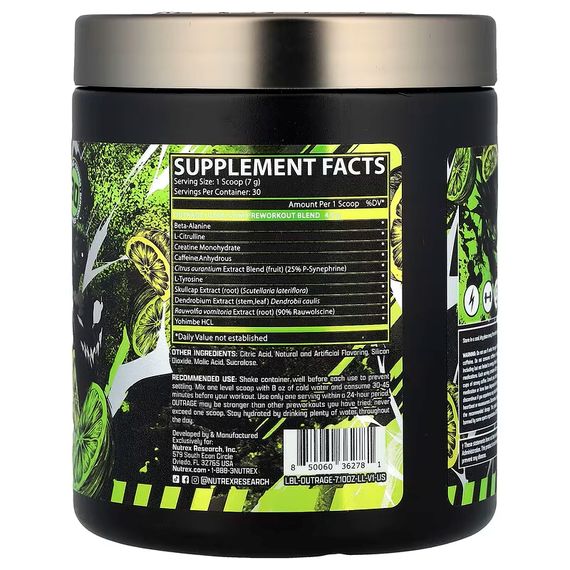 Передтренувальний комплекс Nutrex Outrage Ultra Stim Pre Workout 201,18 г, Lemon Lime | Зображення 1