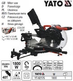Торцовочная пила YATO Польша протяжка P=1.8 кВт Ø=305/30 мм YT-82175