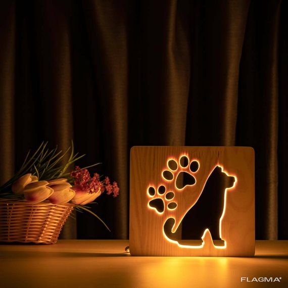 Светильник ночник ArtEco Light из дерева LED "Собака и следы" с пультом и регулировкой... | Зображення 1