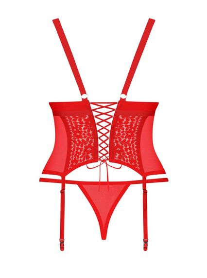 Корсет с подтяжками для чулок Obsessive Blossmina corset Красный 4XL/5XL | Зображення 3