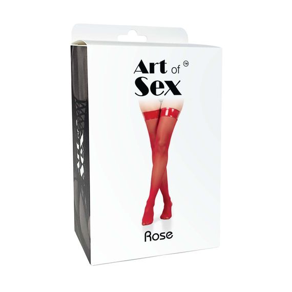 Панчохи в дрібну сітку з лакованою коронкою Art of Sex - Rose, колір червоний, S | Зображення 2