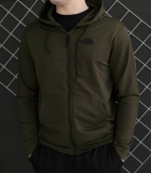 Комплект 3 в 1 Демісезонний спортивний костюм TNF кофта на змійці хакі + чорні штани (двонитка) + Футболка хакі TNF | Зображення 2