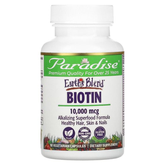 Біотин, Biotin, Paradise Herbs, 10000 мкг, 90 вегетаріанських капсул