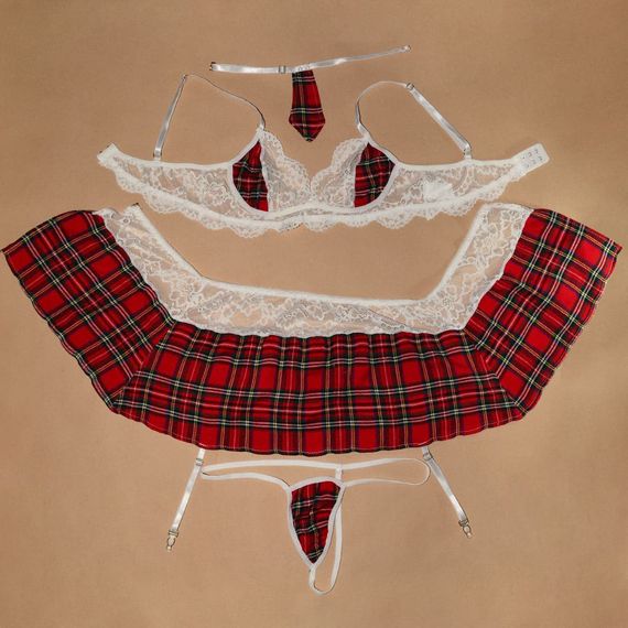 Кружевной комплект в стиле игривой школьницы с юбкой и галстуком размер М | Зображення 9