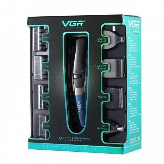 Машинка триммер 4в1 VGR V-172 для стрижки волос на аккумуляторе зарядка USB, электробритва для головы | Зображення 2