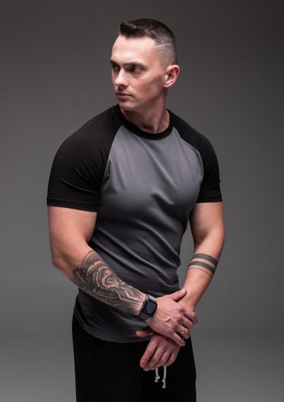 Мужская футболка летняя приталенная двухцветная RA1404 размер L, цвет серый | Зображення 1