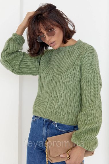 Короткий в'язаний джемпер oversize колір м'ятний розмір S FL_000678 | Зображення 4