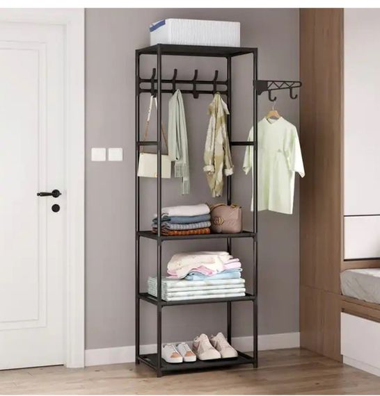 Вішалка-стійка для одягу та взуття YH-6602 з регульованою висотою, чорна (46556-YH-6602_257)