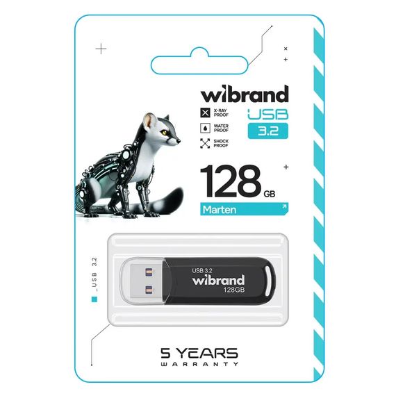 USB флеш накопичувач Wibrand 128GB Marten Black USB 3.2 Gen 1 (USB 3.0) (WI3.2/MA128P10B) | Зображення 1