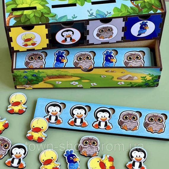 Деревянная настольная игра "Птицы" Ubumblebees (ПСД167) PSD167 сортер-комодик | Зображення 1