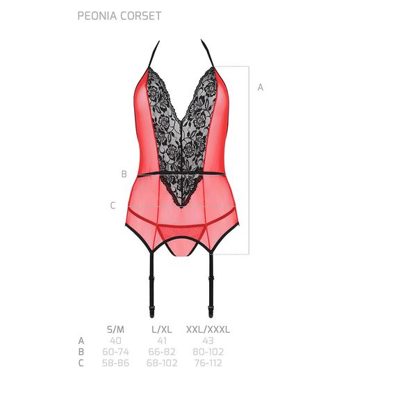 Корсет з пажами для панчіх Passion PEONIA CORSET S/M red, стрінги | Зображення 5