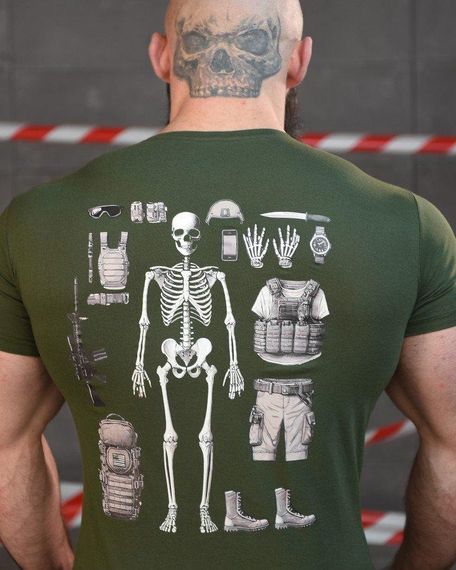 Тактична ХЛОПКОВА футболка NECRONIMICON скелет олива НП5201 | Зображення 3