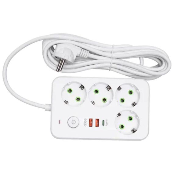 Мережевий фільтр-подовжувач 4 розетки 2xUSB-A 1xUSB-C 5м білий HP-5-47 | Зображення 1