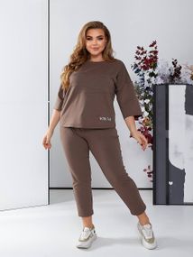 Женский спортивный прогулочный костюм с укороченными штанами NB24003 мокко, размер 54/56