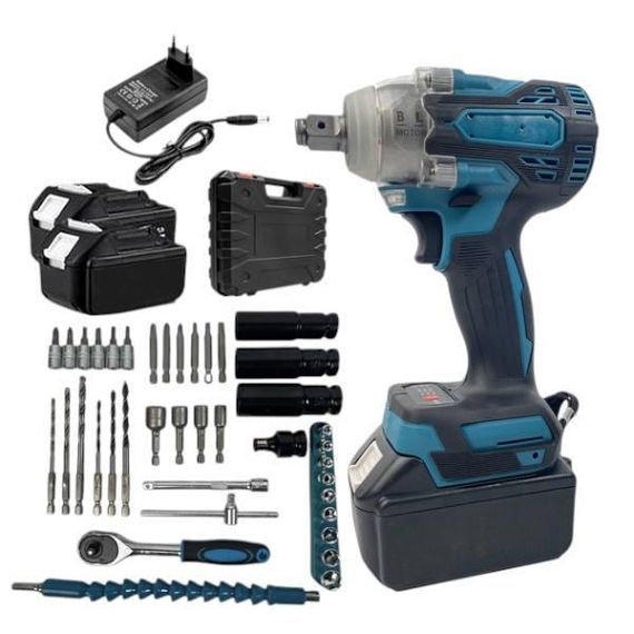 Гайковерт акумуляторний з набором насадок та головок + 2 акумулятори із зарядним у валізі DTW301 Чорний з