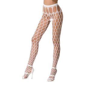 Еротичні колготки-бодістокінг Passion S021 white, в крупну сітку з високим паском, S/M/L