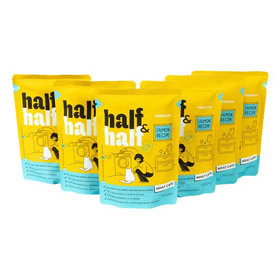 Набір паучів HalfHalf д/дорослих котів лосось/желе 5+1