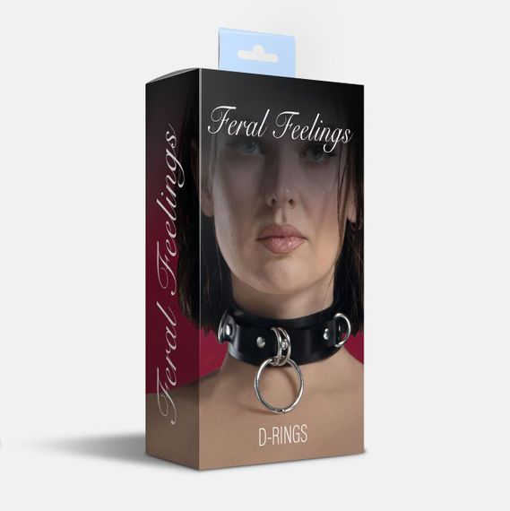 Нашийник для фіксації з натуральної шкіри Feral Feelings - D-Rings Black | Зображення 1