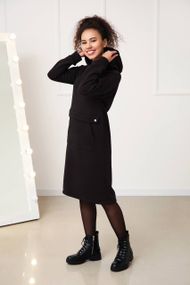 Женское теплое платье-худи в спортивном стиле на флисе GF2556 размер 50/52, цвет черный