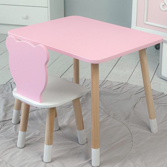 Дитячий  прямокутний стіл і стільчик ведмежа з білим сидінням. Столик рожевий дитячий | Зображення 4