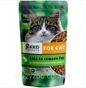 Сухий корм для котів Ekko гранула для виведення шерсті з куркою 400 г