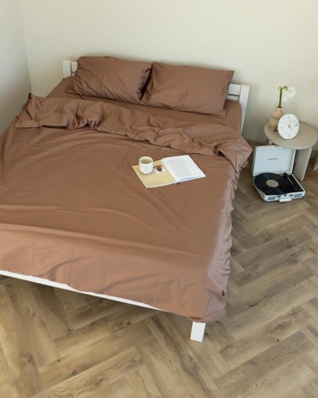 Постільна білизна сімейна Dushka Home Сатин Люкс 20899 160х215х2 см капучино