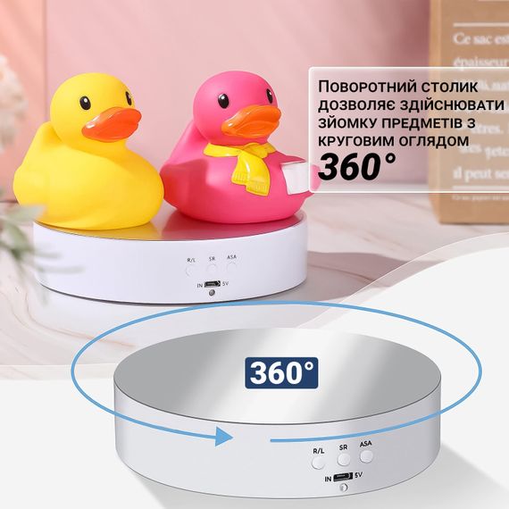 Поворотный фото столик для 3D и предметной съемки Andoer TT-19, 360°, 19 см, белый с зеркальной накладкой | Зображення 7