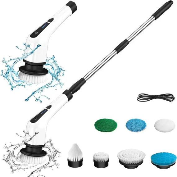 Електрична щітка для прибирання Cleaning Brush, набір 9 в 1, біла, товари для дому