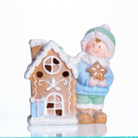 Новогодняя декоративная фигурка с подсветкой 15×8×16 см Новогодний декор Ребенок с домиком из фарфора CR-6-3