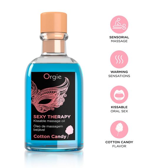 Набір для масажу Orgie – Sexy Therapy Cotton Candy (100 мл), їстівна розігрівальна олія + пір’їнка | Зображення 2