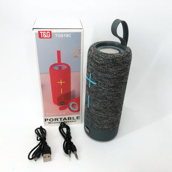 Портативная Bluetooth колонка TG619C FM-радио USB/TF с ремешком, Блютуз колонка с подсветкой. Цвет: серый | Зображення 4