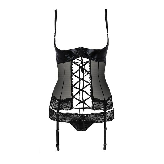 Корсет с открытой грудью NORTH CORSET black S/M - Passion Exclusive, пажи, трусики, шнуровка | Зображення 4