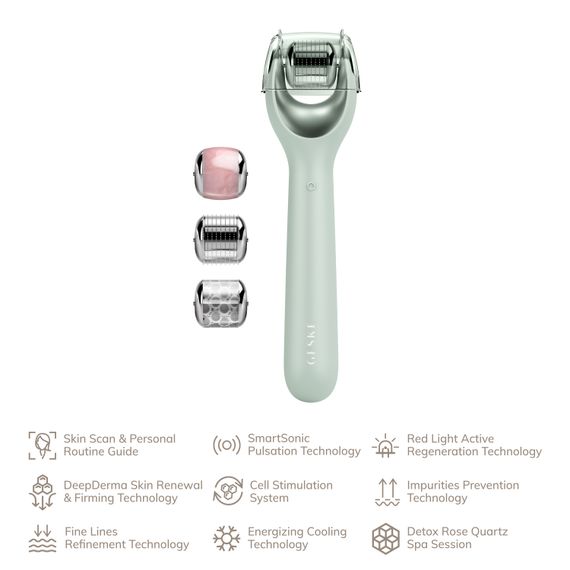 Електронний ролер для обличчя з мікроголками GESKE MicroNeedle Face Roller 9в1 green | Зображення 1