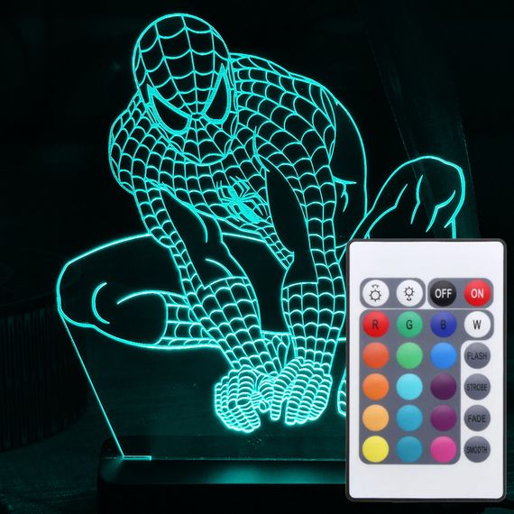 Акриловий світильник-нічник з пультом 16 кольорів Людина-Павук (Spider-Man) tty-n000038