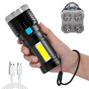 Ручний акумуляторний ліхтарик з USB-зарядкою, до 200 м, X-509-4LED+COB / Потужний кемпінговий ліхтар з бічним світлом