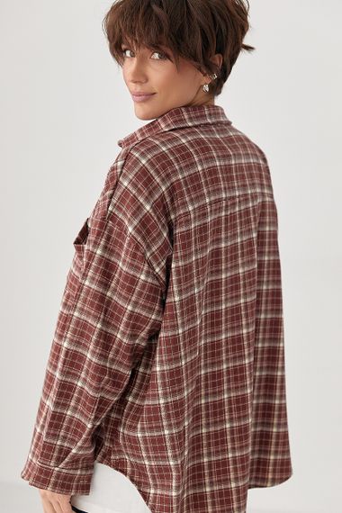 Картата сорочка з накладною кишенею - темно-червоний цвет, ONE SIZE (є розміри) | Зображення 1