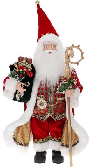 Интерьерная новогодняя фигурка Santa с подарками и Посохом 45см красный с зеленым