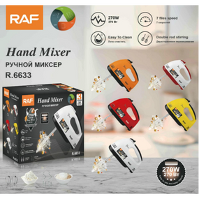 Ручной миксер RAF R.6633 (270Вт) | Кухонный миксер с 7 скоростями и 4 насадками (венчики и крюки для теста)