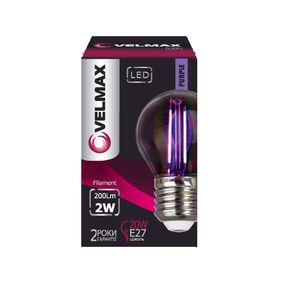 21-41-36 LED лампа філаментна VELMAX V-Filament-G45 2W E27 фіолетова 200Lm